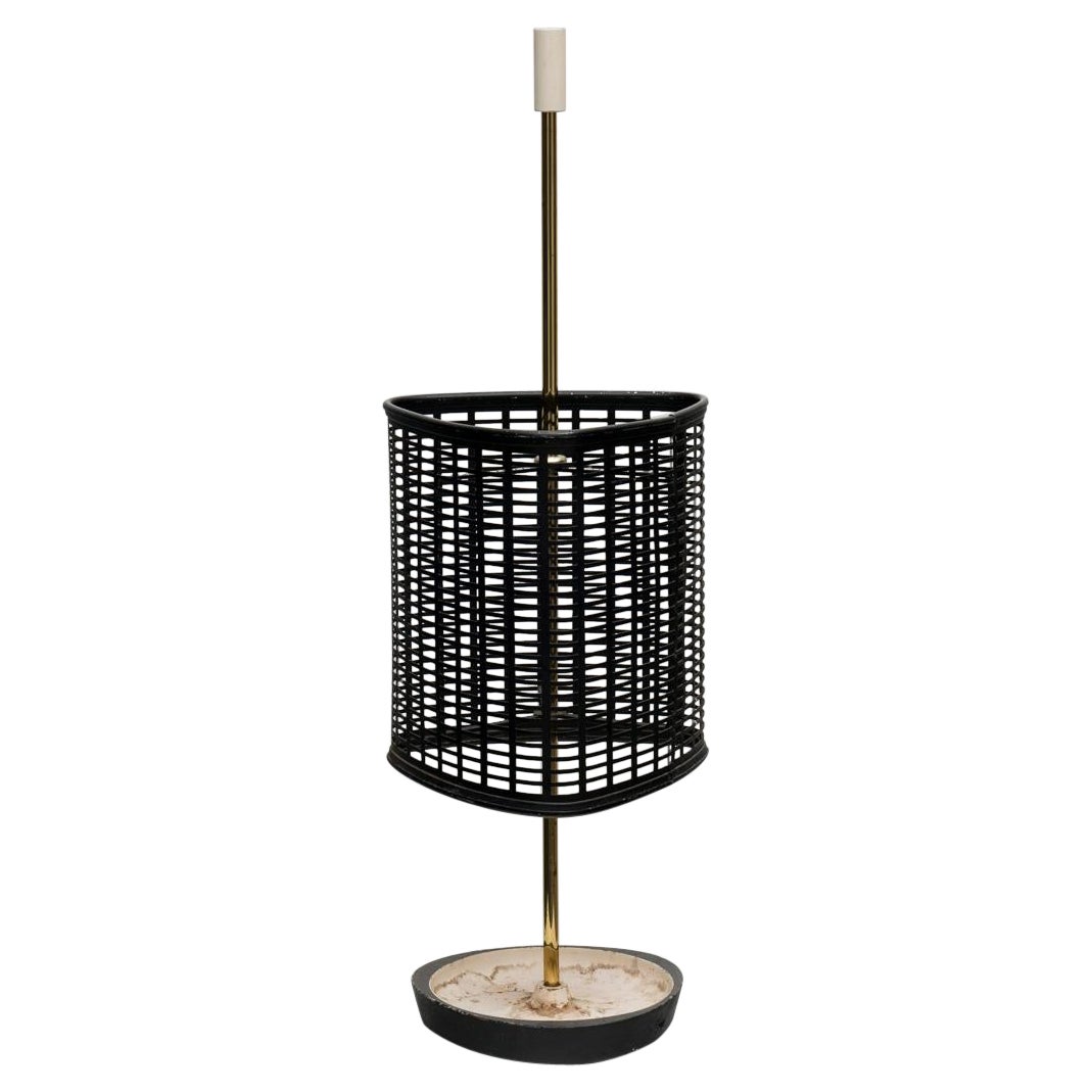 Midcentury Italian Brass and Perforated Black Metal Umbrella Stand 1950s