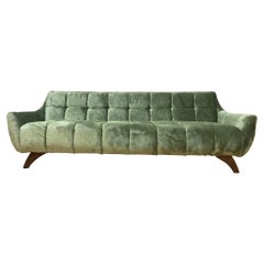 Vintage Adrian Pearsall Style Cube Button Tufted Sage Gondola Sofa Newly Upholstered 