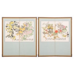 Japanisches Tintengemälde, zwei Tafelschirme, Paar