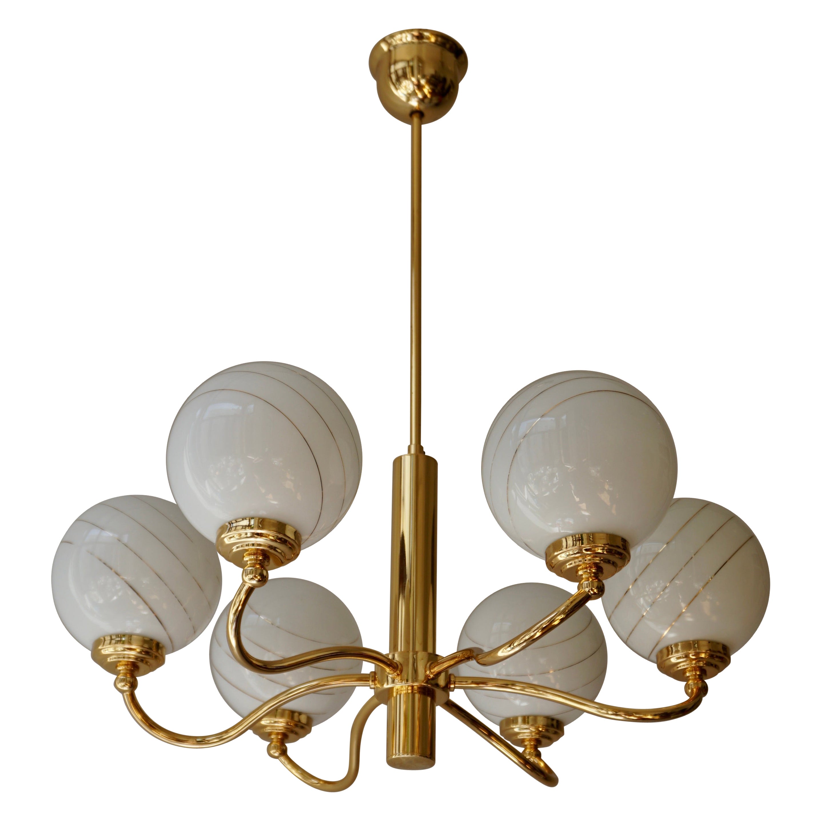 Three Murano Glass and Brass Chandelier, 1970s, Italy For Sale