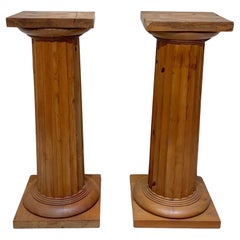 Antique Pair of large Neoclassical Columns, Pine Wood, France circa 1910