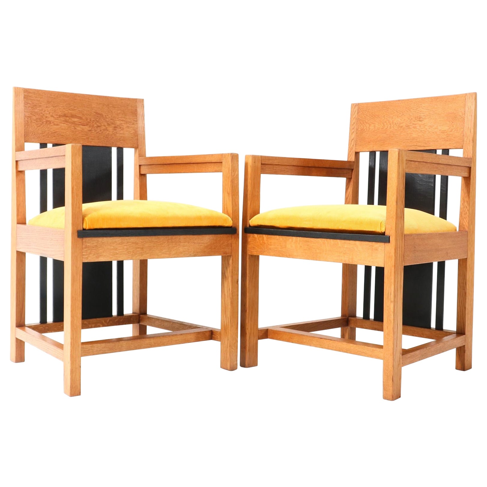 Two Oak Art Deco Modernist High Back  Armchairs by Cor Alons, 1927 For Sale