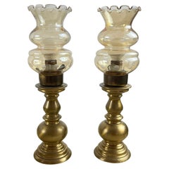  Paire de lampes de table de chevet, laiton et verre, Italie, années 80