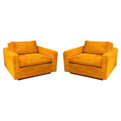 Pair of Milo Baughman for Thayer Coggin Orange Cube Lounge Chairs on Wood Base