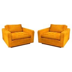 Pair of Milo Baughman for Thayer Coggin Orange Cube Lounge Chairs on Wood Base