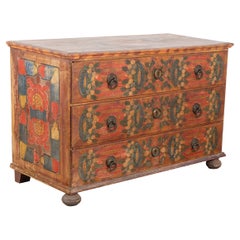 Large Original Painted Chest of Three Drawers. Austria circa 1800-1840