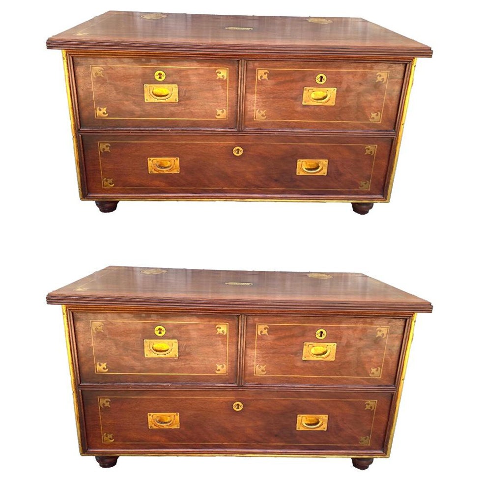 Pair of English Campaign Style Trunks For Sale