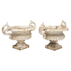 Antique Pair of White Cast Iron Urns, French late 19th Century