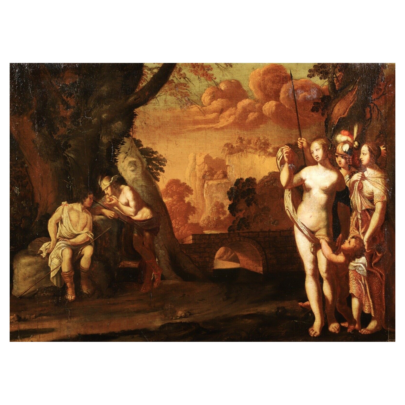 17th Century Italian Old Master Huge Canvas Oil Painting Judgement of Paris