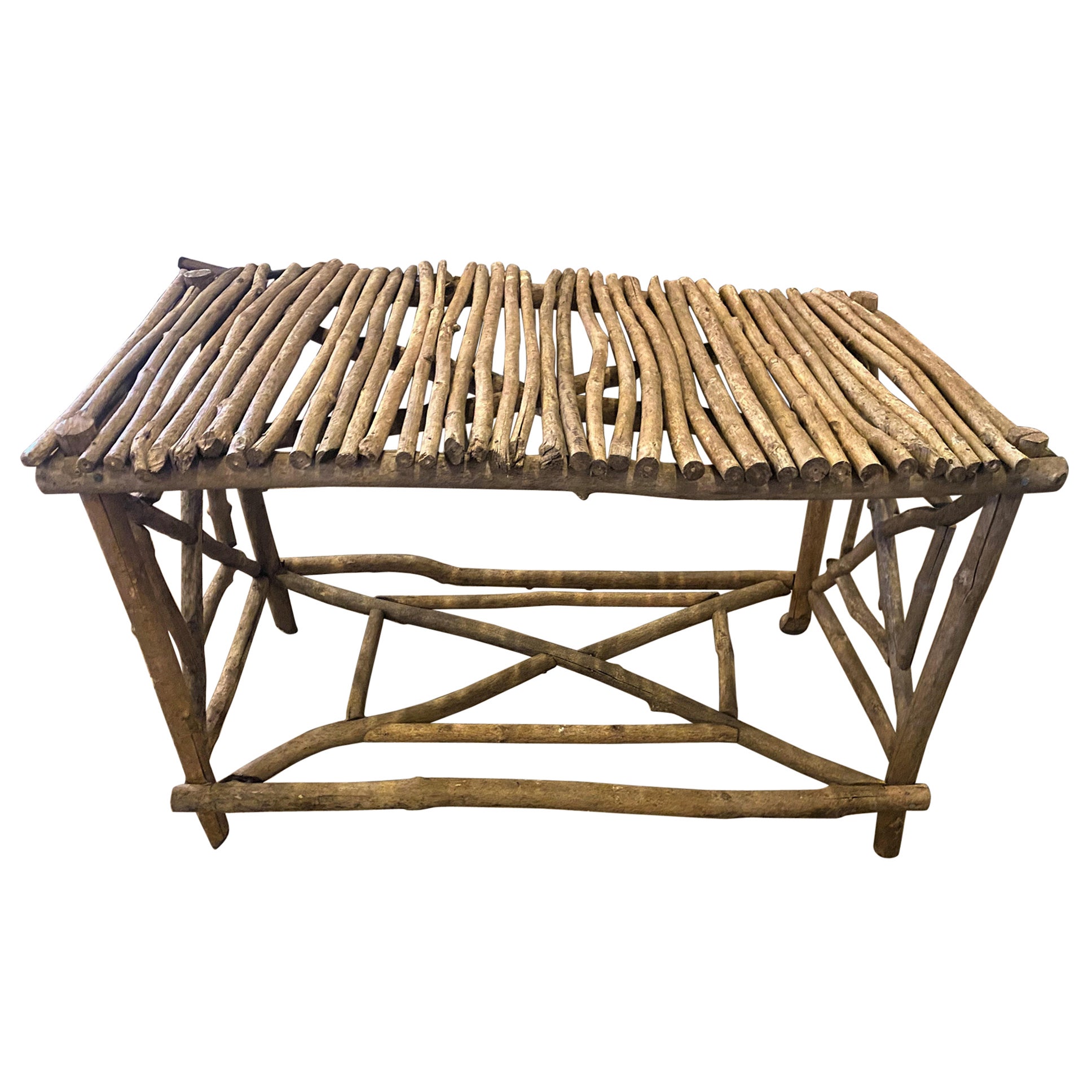 Rustic Adirondack Twig Branch Stand Cabin Console Coffee Table For Sale