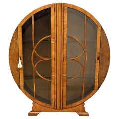 Vintage Art Deco Figured Walnut Circular Display Cabinet, c1930