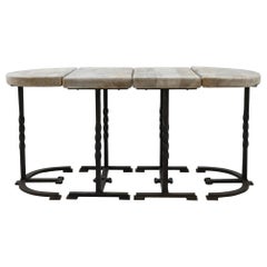 20th Century Belgian Wrought Iron and Oak Coffee Table, Set of Four 