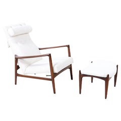 Expertly Restored - Ib Kofod-Larsen Sculptural Reclining Lounge Chair/Ottoman 