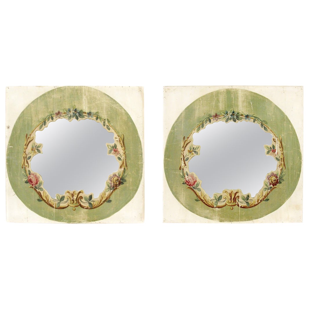 Pair of French 18th Century Green Floral Aubusson Cartoon Mirrors For Sale