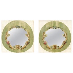 Pair of French 18th Century Green Floral Aubusson Cartoon Mirrors