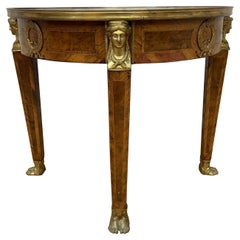 Vintage French Louis Style Burled Walnut Brass Figural Ormolu Mounted Side Table