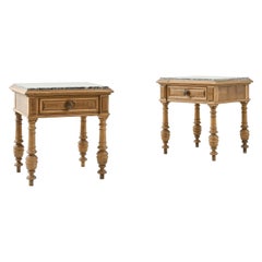 20th Century Belgian Wooden and Marble Nightstands, a Pair