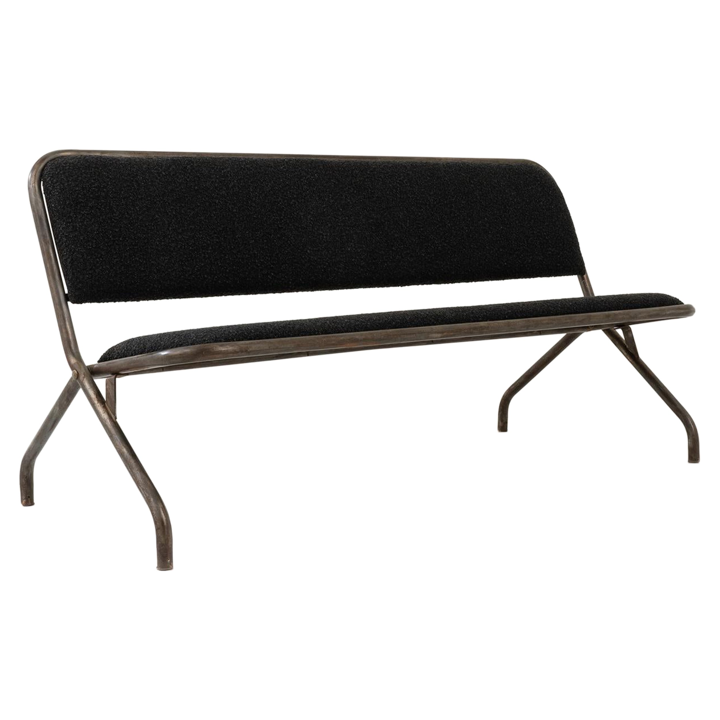 20th Century French Metal Upholstered Bench 