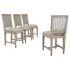 19th Century Swedish Country Wooden Upholstered Dining Chairs, Set of Four