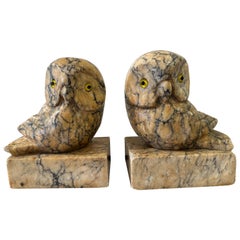Antique Alabaster Owl Bookends