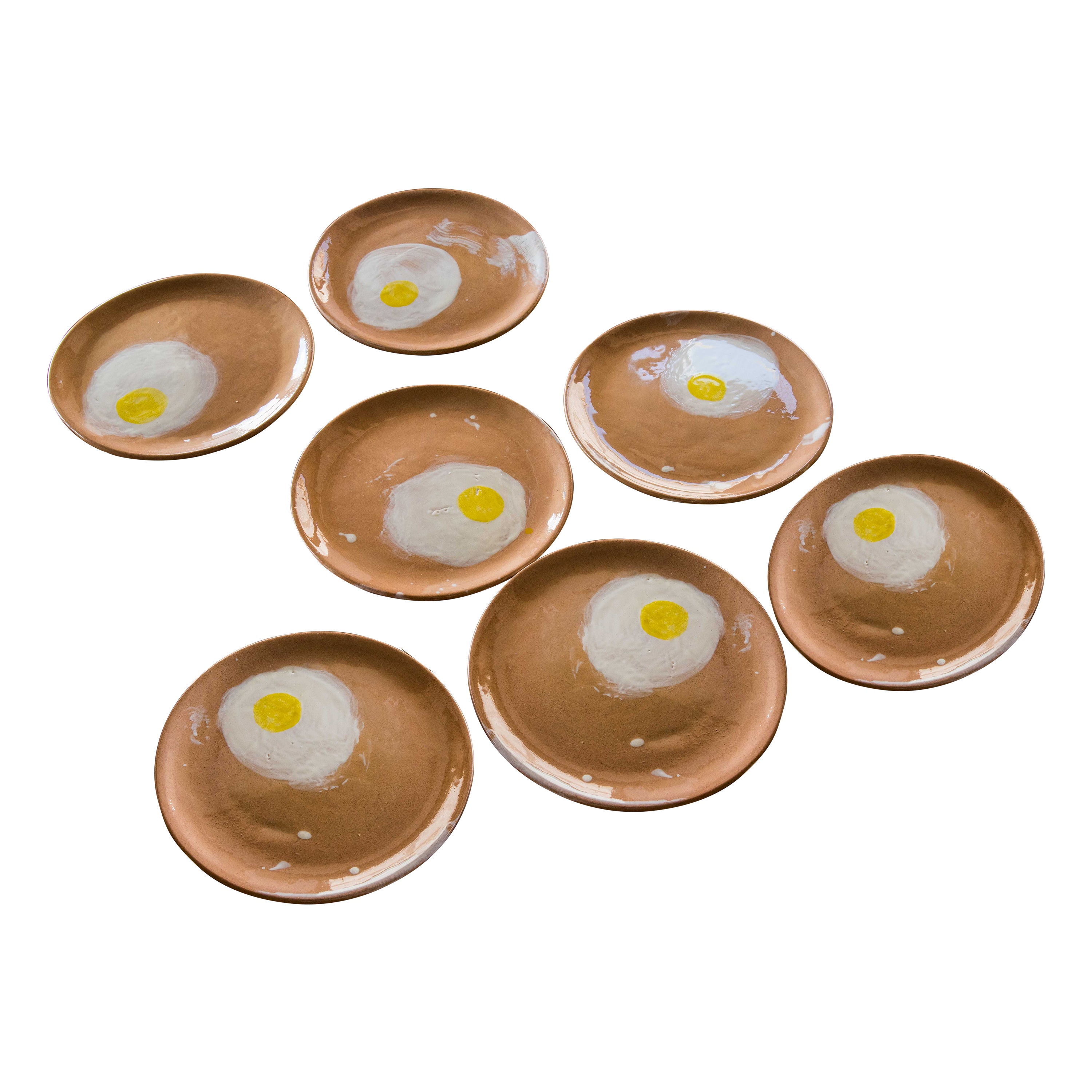 Hand-made Contemporary 8 Large Ceramic Egg Plates Majolica Serve-ware Platter  For Sale