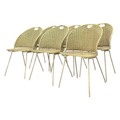 Retro MCM Rattan and Wrought Iron Dining Chairs by Maurizio Tempestini