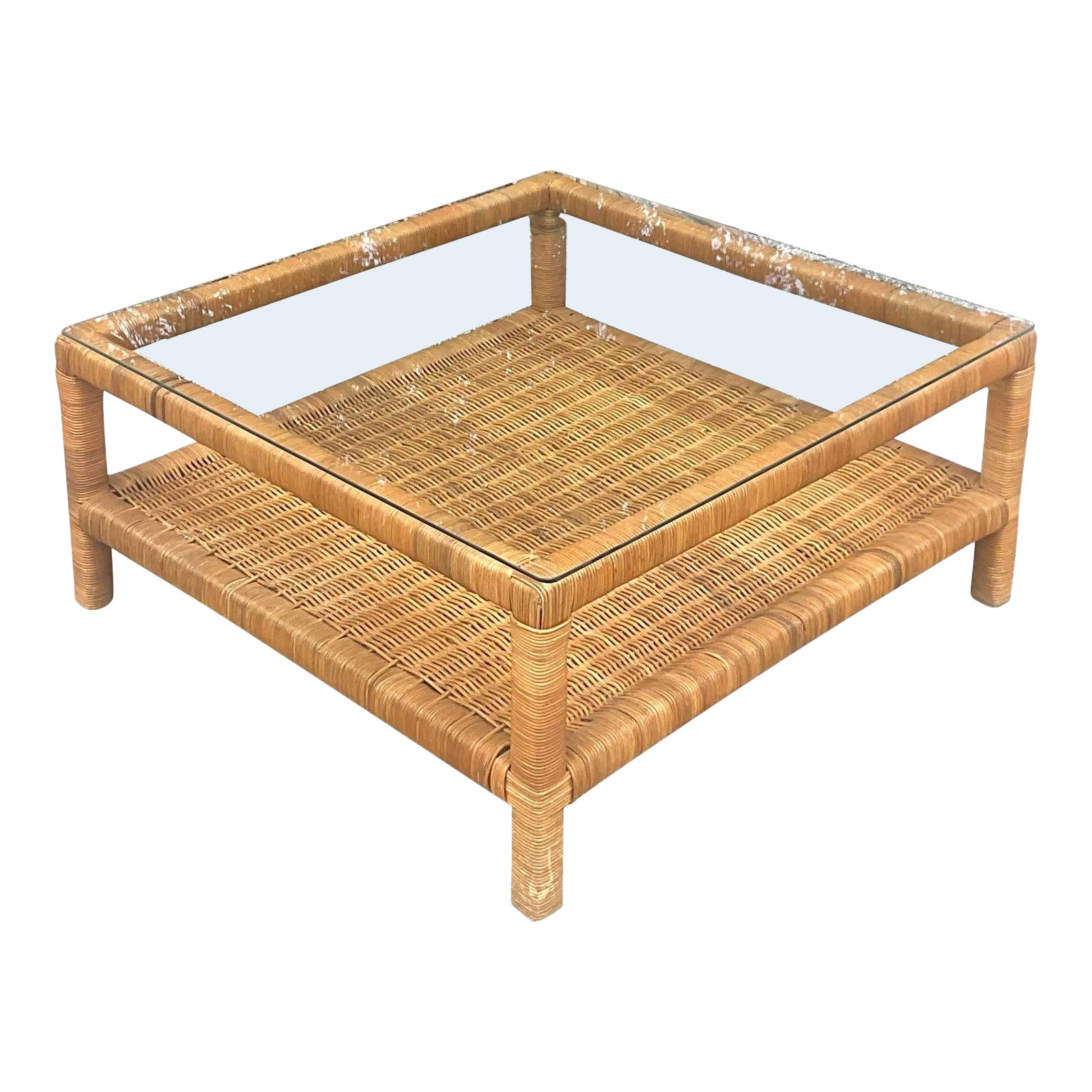 Late 20th Century Vintage Coastal Woven Rattan Coffee Table For Sale