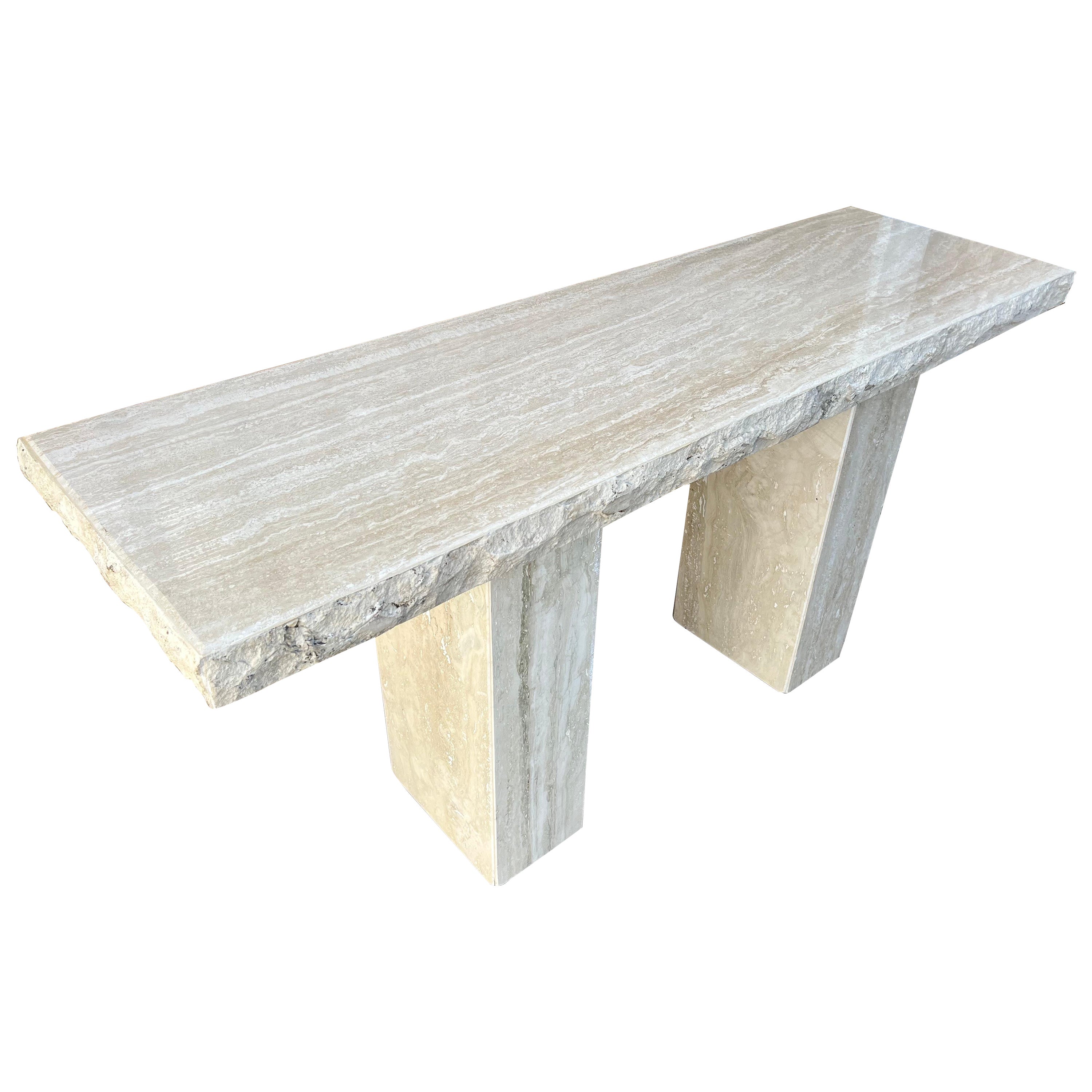 Late 20th Century Post Modern Travertine Console Table by Stone International. 