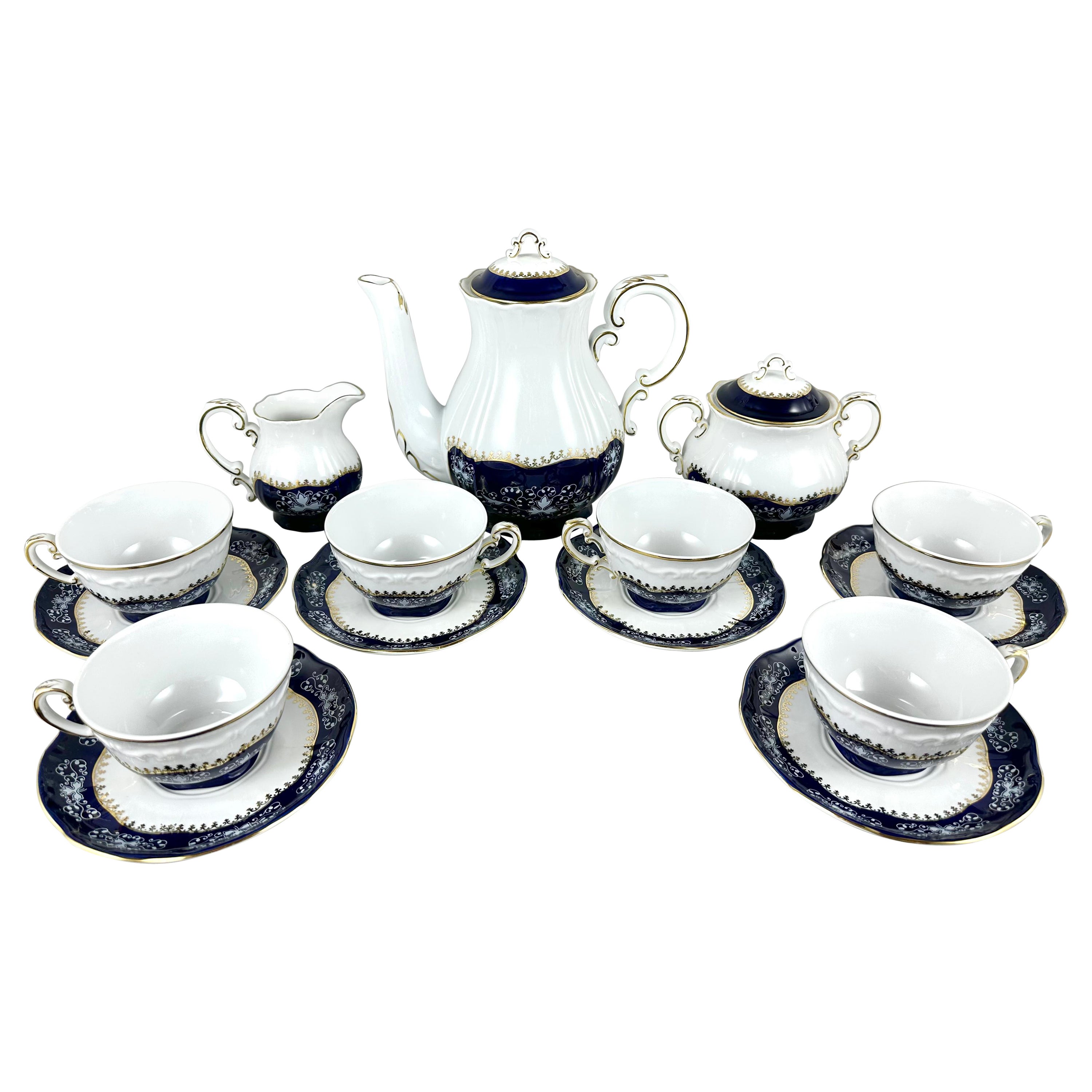 Porcelain Tea Coffee Set by Zsolney Hungary, 1960s For Sale