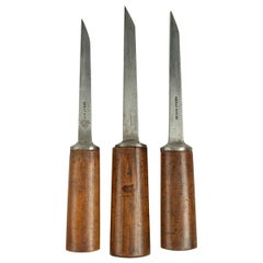 Three mortice chisels, all with sturdy ash handles by Sorby & Co