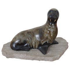 Maigon Daga Mid Century Ceramic Stone Seal Walrus Studio Art Sculpture 13"