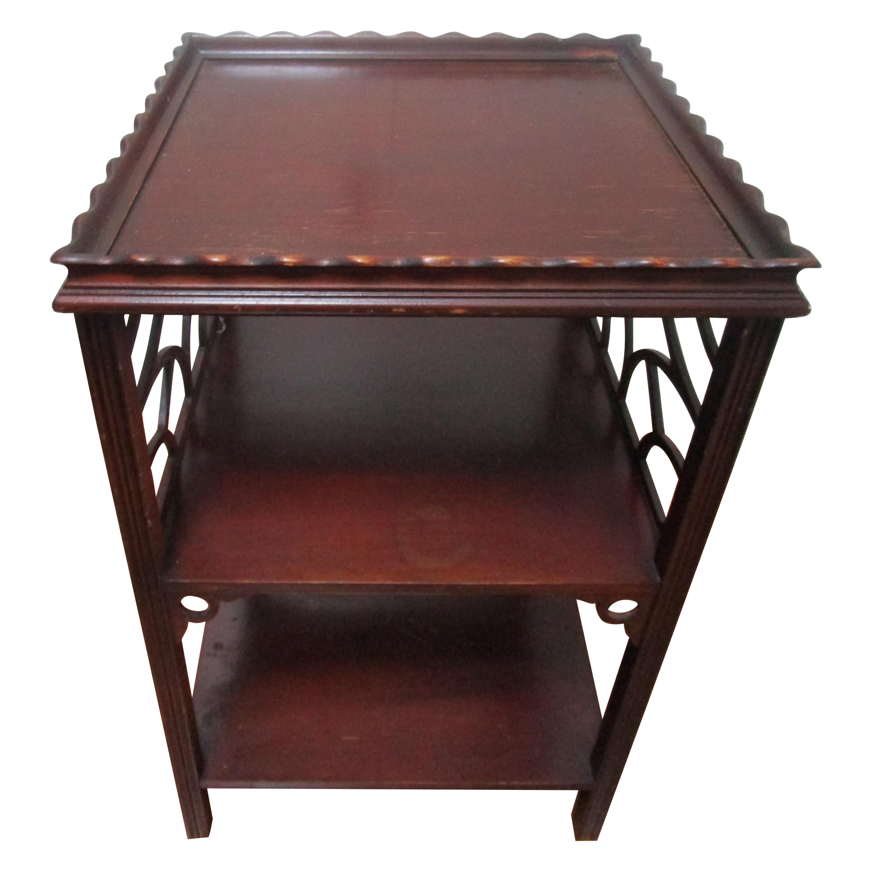 George III Chinoiserie Style Mahogany Three-Tier End Table Shelf For Sale