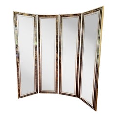 Used Hollywood Regency Style Adjustable Four Panel Floor Mirror Room Divider