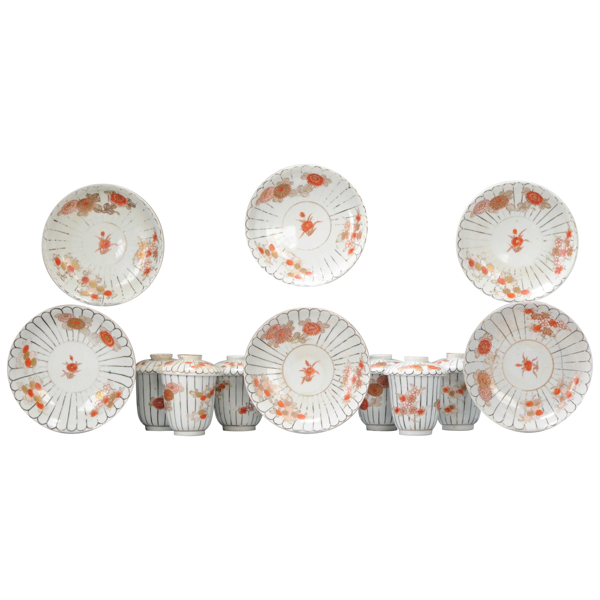 Set of 6 Arita Edo Period Japanese Porcelain Chocolate Cup / Tea Bowl Japan