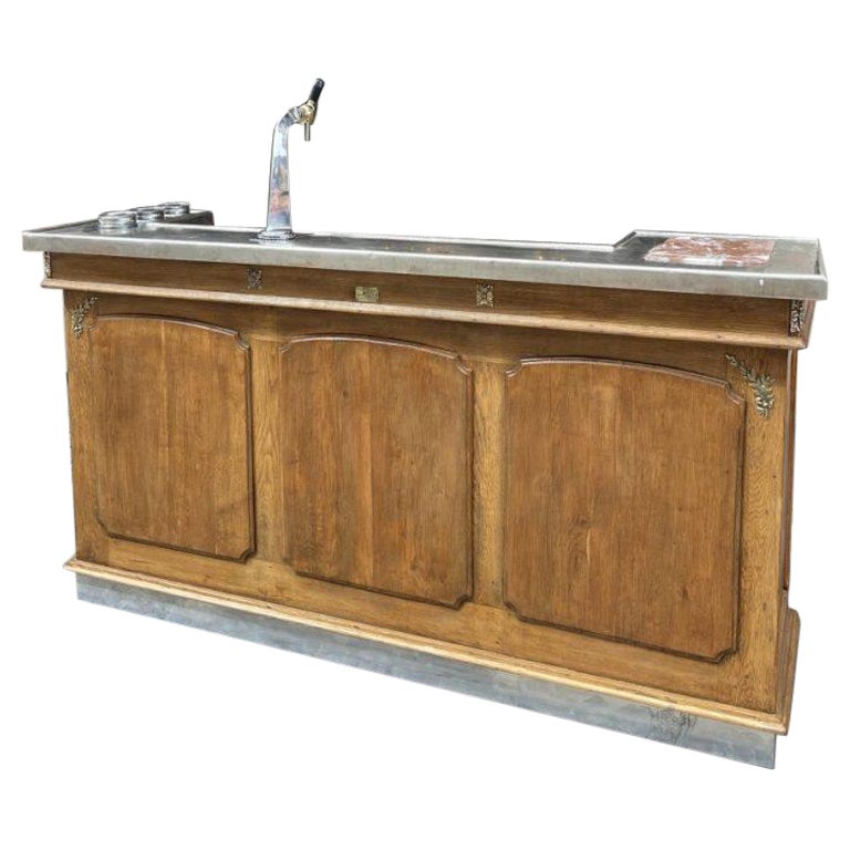 Fabulous 1930s Oak Bar Counter-Hotel Fixture Lyon