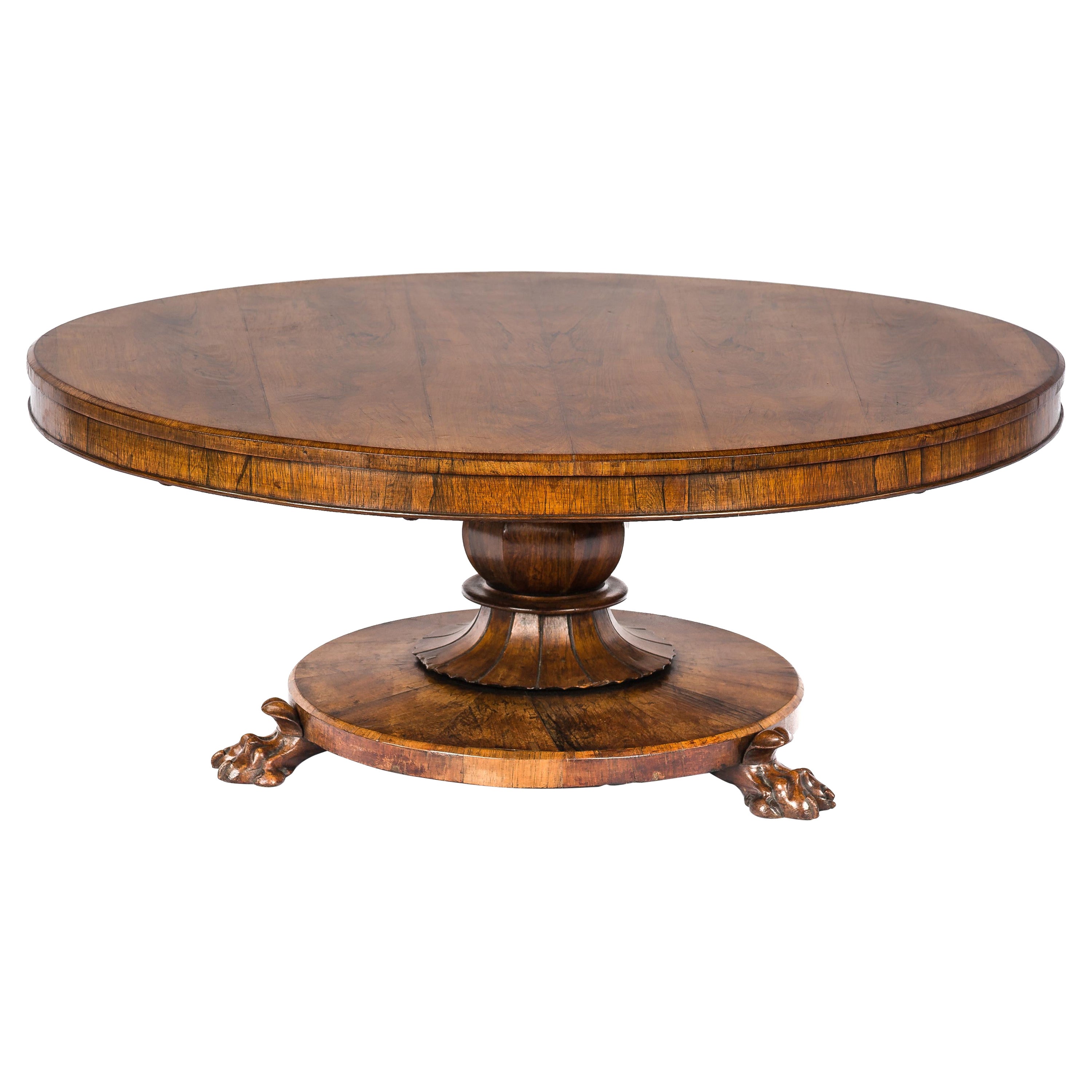 Antique 19th century French walnut warm honey color round coffee table 