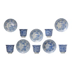 Used Japanese Kangxi Revival Set Chinese Porcelain Tea Cups Japan, 19th C