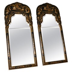 Grande paire de miroirs laqués vintage de style chinoiseries