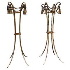 Used Pair of Hollywood Regency Gilt Iron Plant Stands