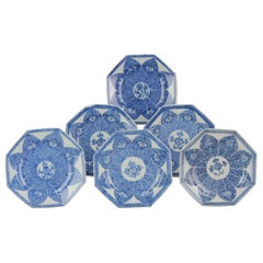Set of 6 Antique Chinese Kangxi/Yongzheng SE Asian Market Dish Blue White Lotus
