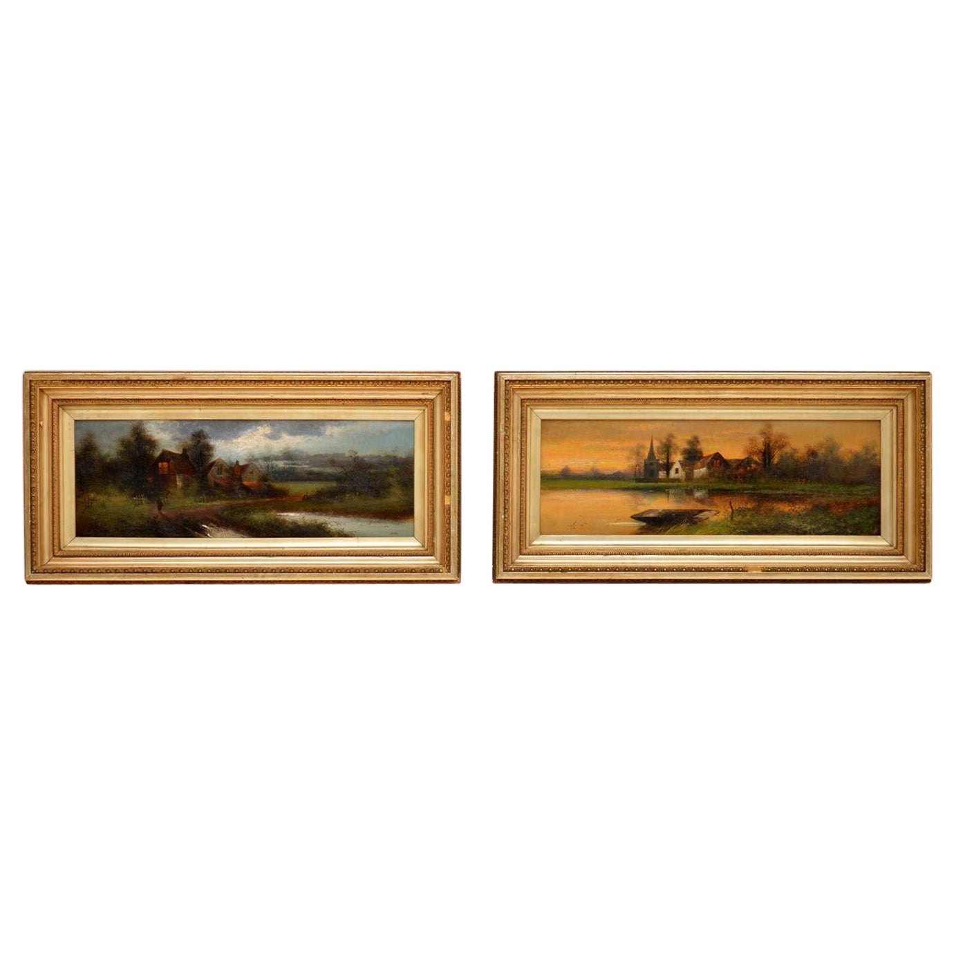 Paire de peintures à l'huile anciennes de paysages par J. C Jonas