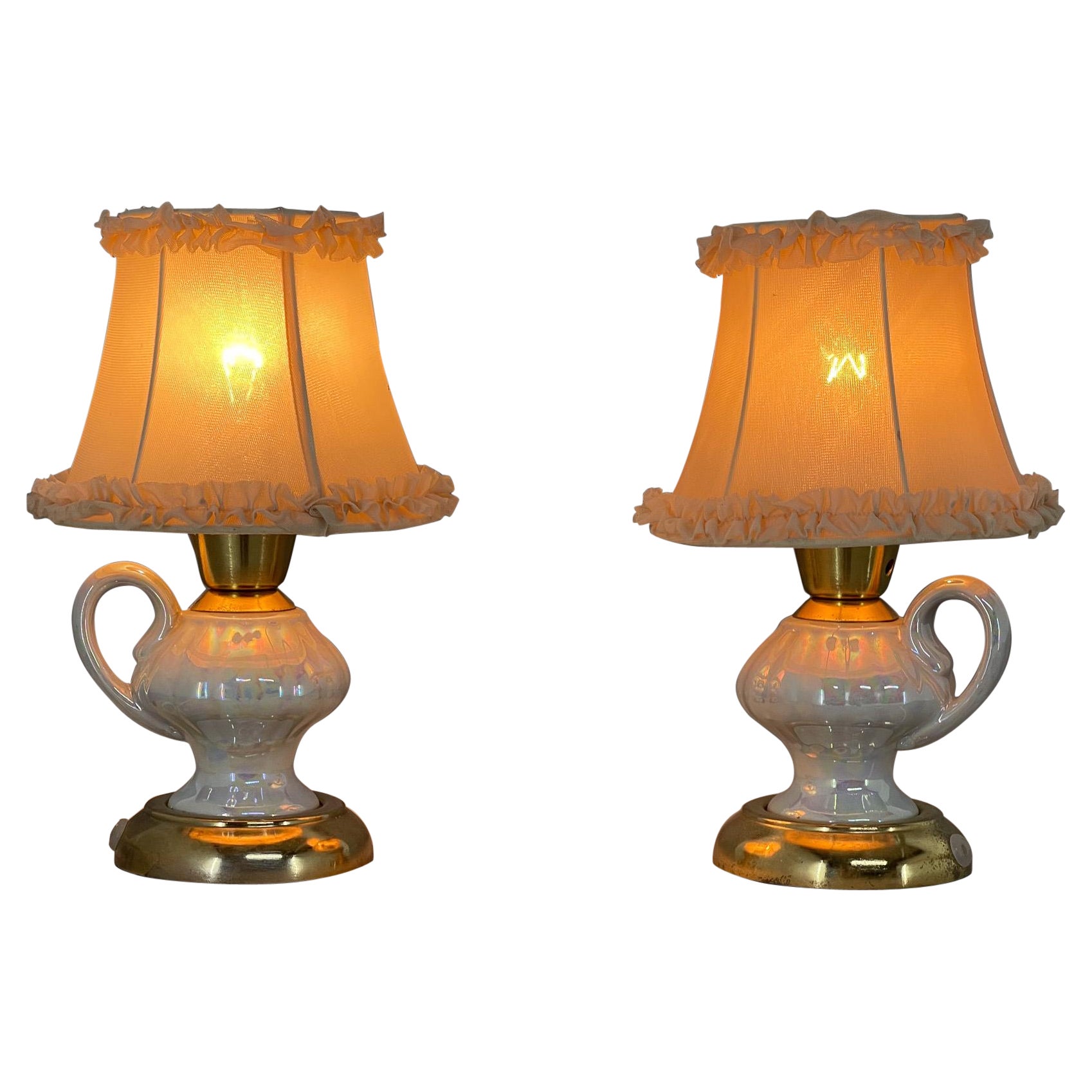 Coppia di lampade da tavolo o da comodino in ceramica degli anni '70