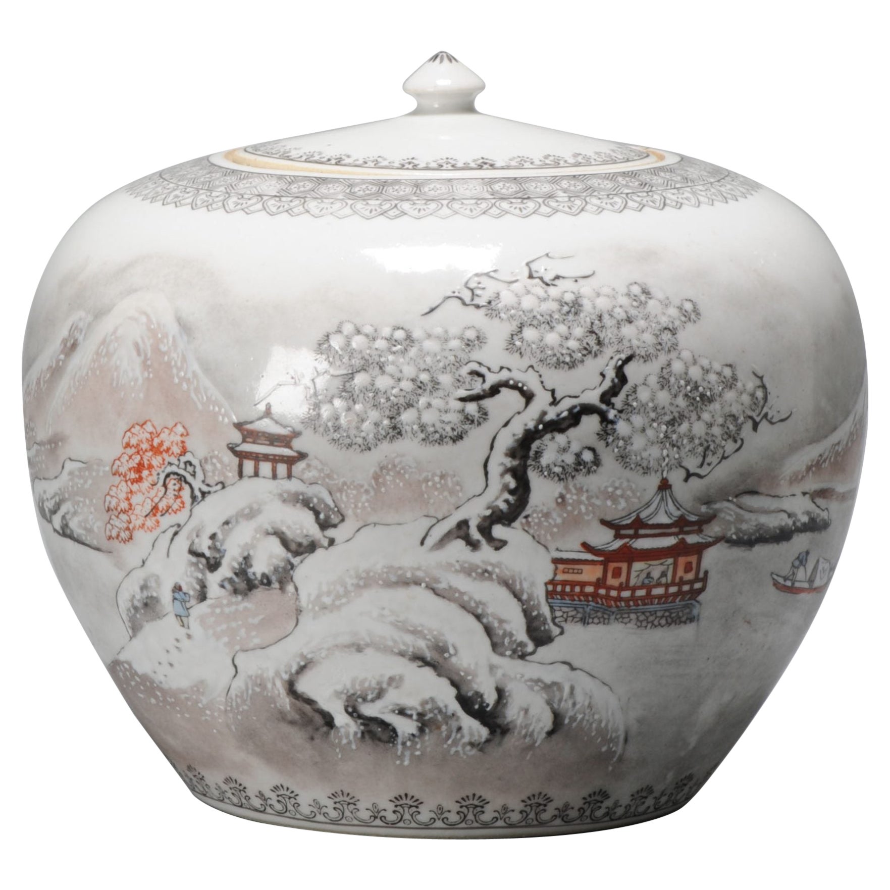 Chinese Porcelain Proc Ginger Jar with Winterlandscape in He Xuren Style For Sale