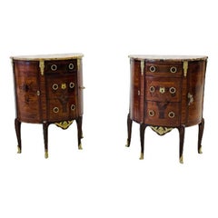 Pair Louis XV Demilune Side Tables, Nightstands, Commodes, Marble, Bronze Mounts