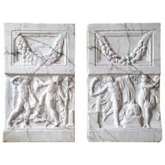 Antique A pair of white marble relief frieze panels, circa 1920