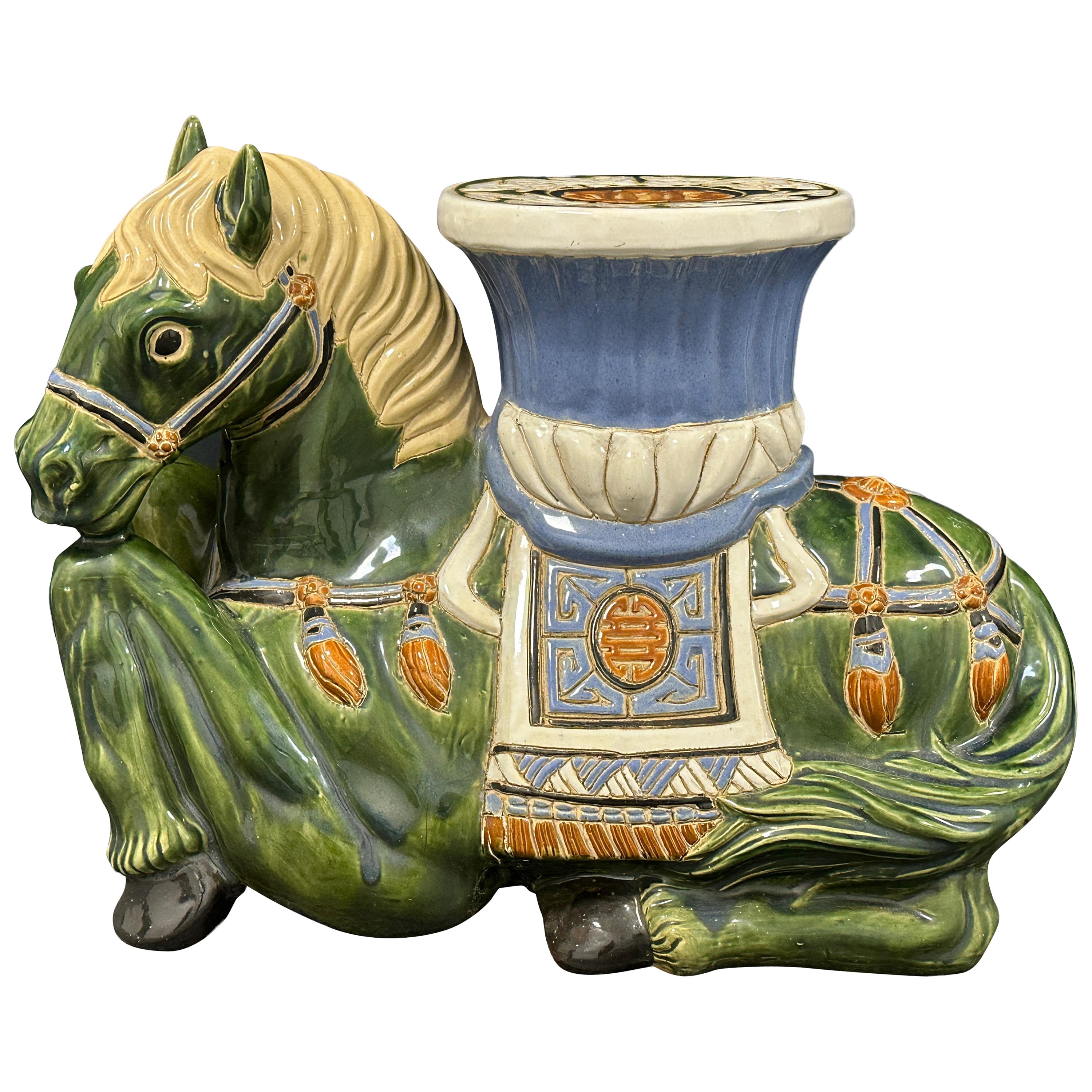 Hollywood Regency Chinese Horse Garden Stool Plant Stand or Seat For Sale
