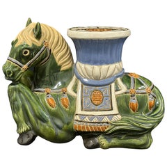 Hollywood Regency Chinese Horse Garden Stool Plant Stand or Seat