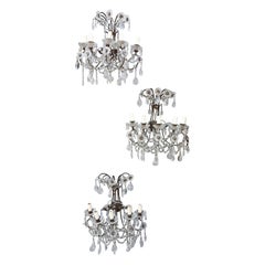 Suite Of 3 Iron And Crystal Sconces, XXth Century