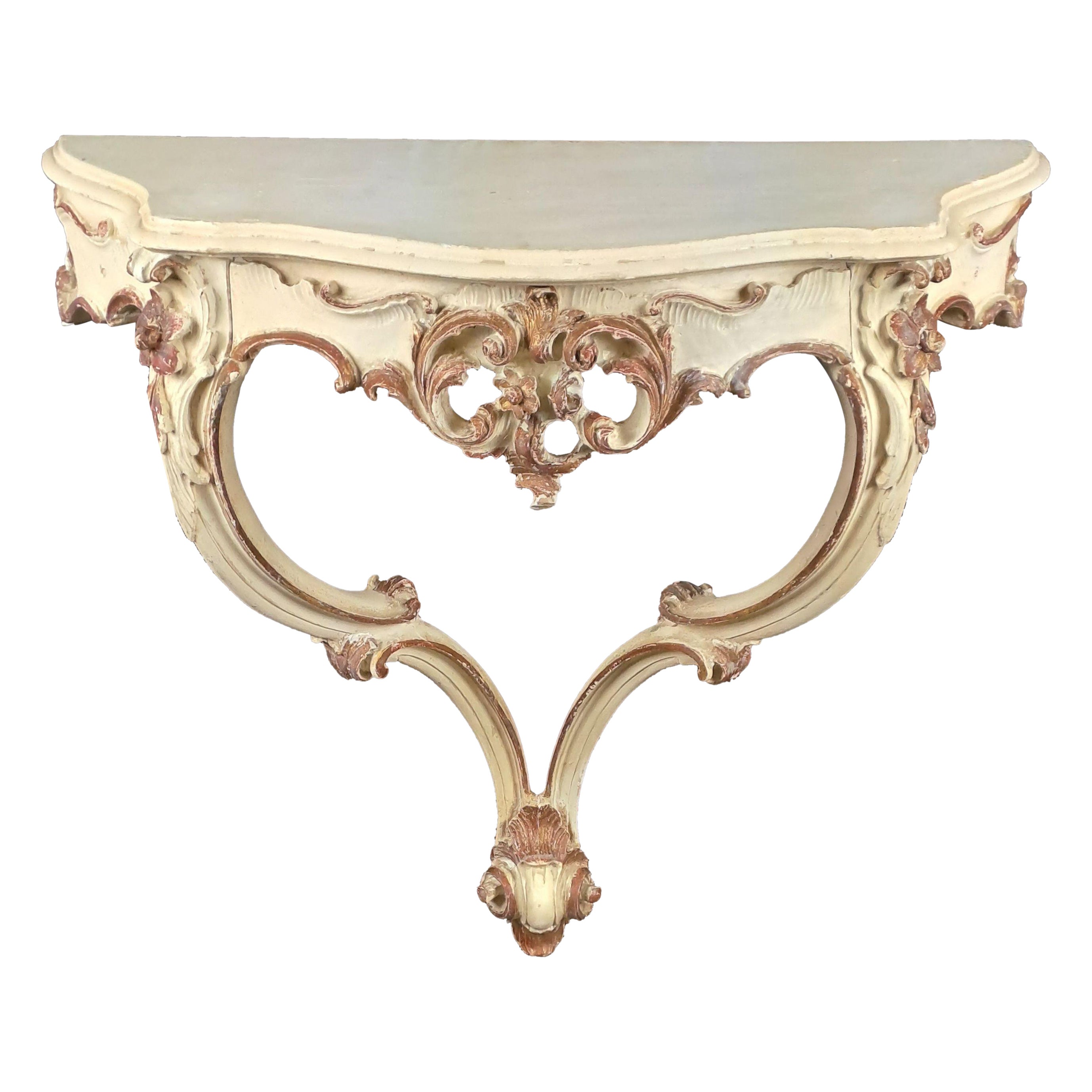 Rocaille Console In Lacquered And Gilded Wood For Sale