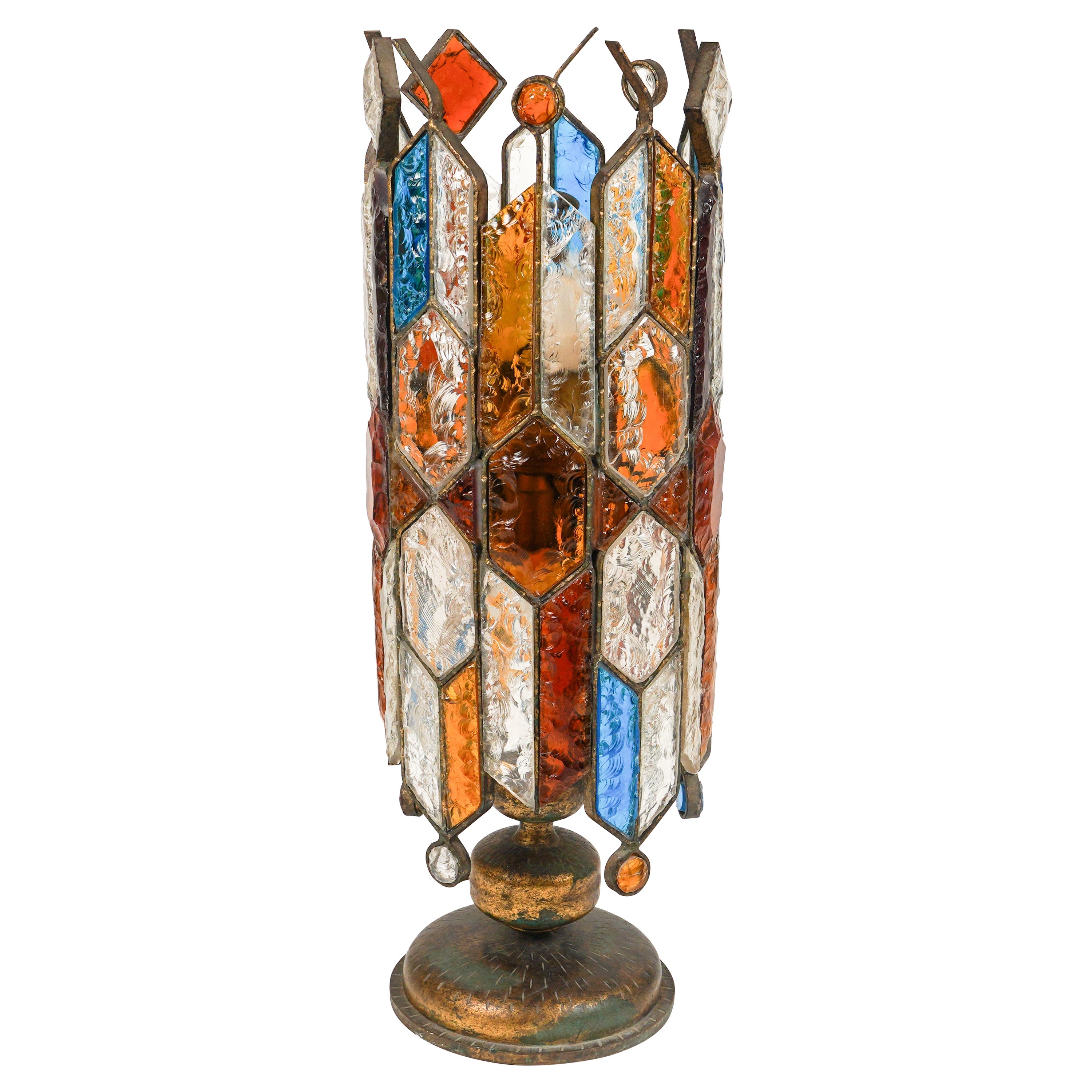 Table or Floor Lamp Wrought Iron and Hammered Glass by Longobard, Italy, 1970s For Sale